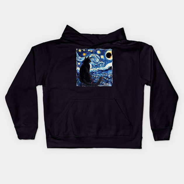 Starry Night Solar Eclipse 2024 Kids Hoodie by VisionDesigner